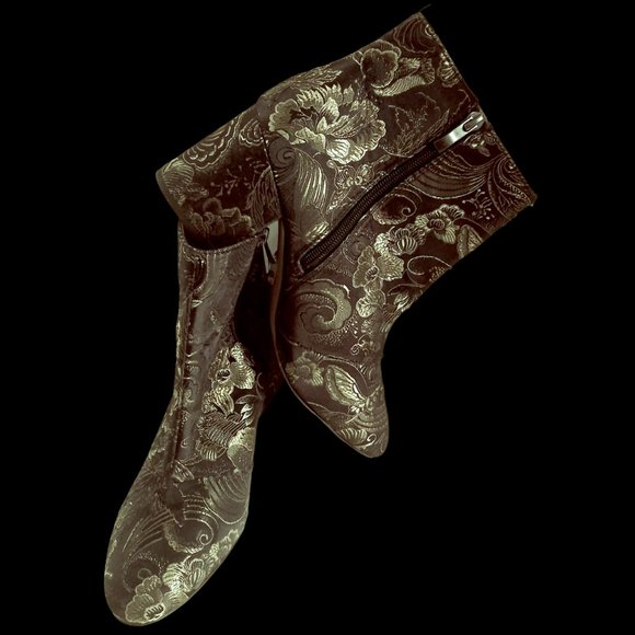 Ankle Boots, Size 10M Boot, Franco Sarto Black Gold Olympia Floral Ankle Boots - Picture 2 of 13